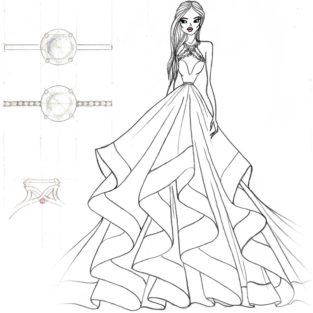 Hayley Paige Sloane Dress and Ring Sketch